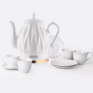 1.5L Ceramic Electric Kettle with Tea Infuser & Cups Set, 1200W Quickly Boil Water Teapot with Boil-Dry Protection Auto Shut Off, Detachable Swivel Base, Porcelain Gooseneck Kettles Pot 1.5L Ceramic Electric Kettle with Tea Infuser & Cups Set, 1200W Quickly Boil Water Teapot with Boil-Dry Protection Auto Shut Off, Detachable Swivel Base, Porcelain Gooseneck Kettles Pot