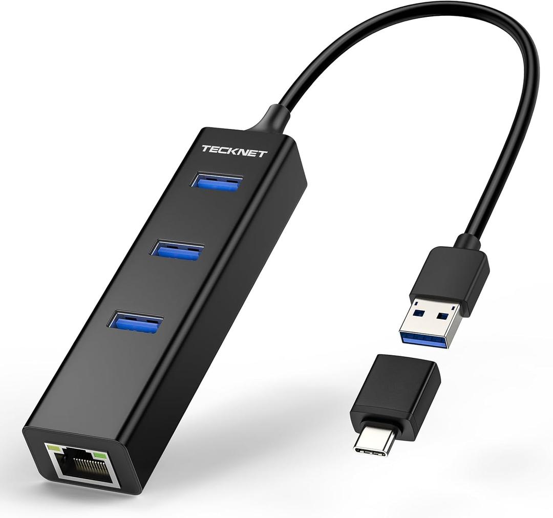 TECKNET USB C to Ethernet, Aluminum 3 Port USB 3.0 Hub with RJ45 10/ 100/ 1000 Gigabit Ethernet Adapter Converter LAN Wired Network Adapter for Laptop