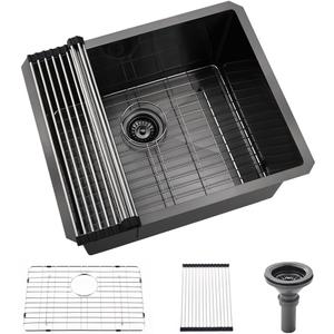 Black Stainless Steel Utility Sink Undermount-Hovheir 21"x18"x12" Matte Black Stainless Steel Laundry Sink Undermount Laundry Room Sink 16 Gauge Single Bowl Deep Kitchen Sink Outdoor Sinks