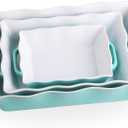 Sweejar Casserole Dishes for Oven, Ceramic Bakeware Set of 3, Rectangular Baking dish with Handles, Wave Edge Lasagna Pan Deep for Cooking, Cake, Dinner, Banquet and Daily Use (Turquoise)