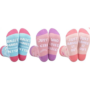 Hercicy 3 Pairs Dance Ballet Socks for Girls Kids Funny Cotton Crew Ballerina Socks Novelty Gifts for Dancer, Aged 6-10