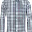 Alimens & Gentle Men's Plaid Button Down Shirts Cotton Long Sleeve Dress Shirts Regular Fit Gingham Shirts (Large, Grey/Green, Plaid)