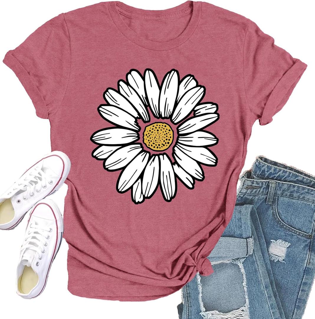Daisy Shirts for Women Marguerite Daisy Floral T-Shirt Wildflower Tee Tops (XL)