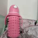 Tabor Place Glass Sippy Cup for Toddlers - Set of 2 Spikeys/ 1 Pink & 1 Blue / 8oz / Super Strong Glass/Leakproof Straw/Protective Silicone sleeve (8 oz, 2 Count)