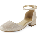 Ankis Closed Toe Heels for Women, Black Nude White Gold Silver 1 Inch Women's Flats Low Block Heel Women Dress Shoes Womens Pumps Work Shoes with Ankle Strap for Spring Fall, Gold Glitter