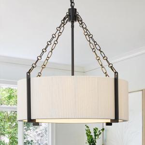 KOOFREDDO 21" White Rattan Chandelier for Dining Room, 5-Light Hand Woven Boho Pendant Light Fixture Adjustable Coastal Chandeliers for Kitchen Island Living Room Bedroom Foyer Hallway, ETL Listed