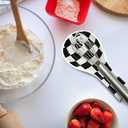 Checkered Spoon Rest for Kitchen Counter - Cooking Spoon Holder for Stove Top - Large Utensil Spatula Spoon Rest - Cute Kitchen Gadgets Gift for Housewarmings - Distressed Checkerboard Black and White