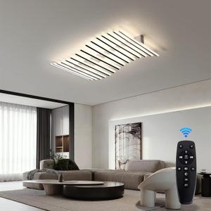 JAYMP 15 Lights Linear Modern Ceiling Light with Remote Control 43.3 inch Dimmable LED Chandelier Semi Flush Mount Light Fixture for Dining Room Kitchen Island Living Room (Black, 43.3x23.5inch)