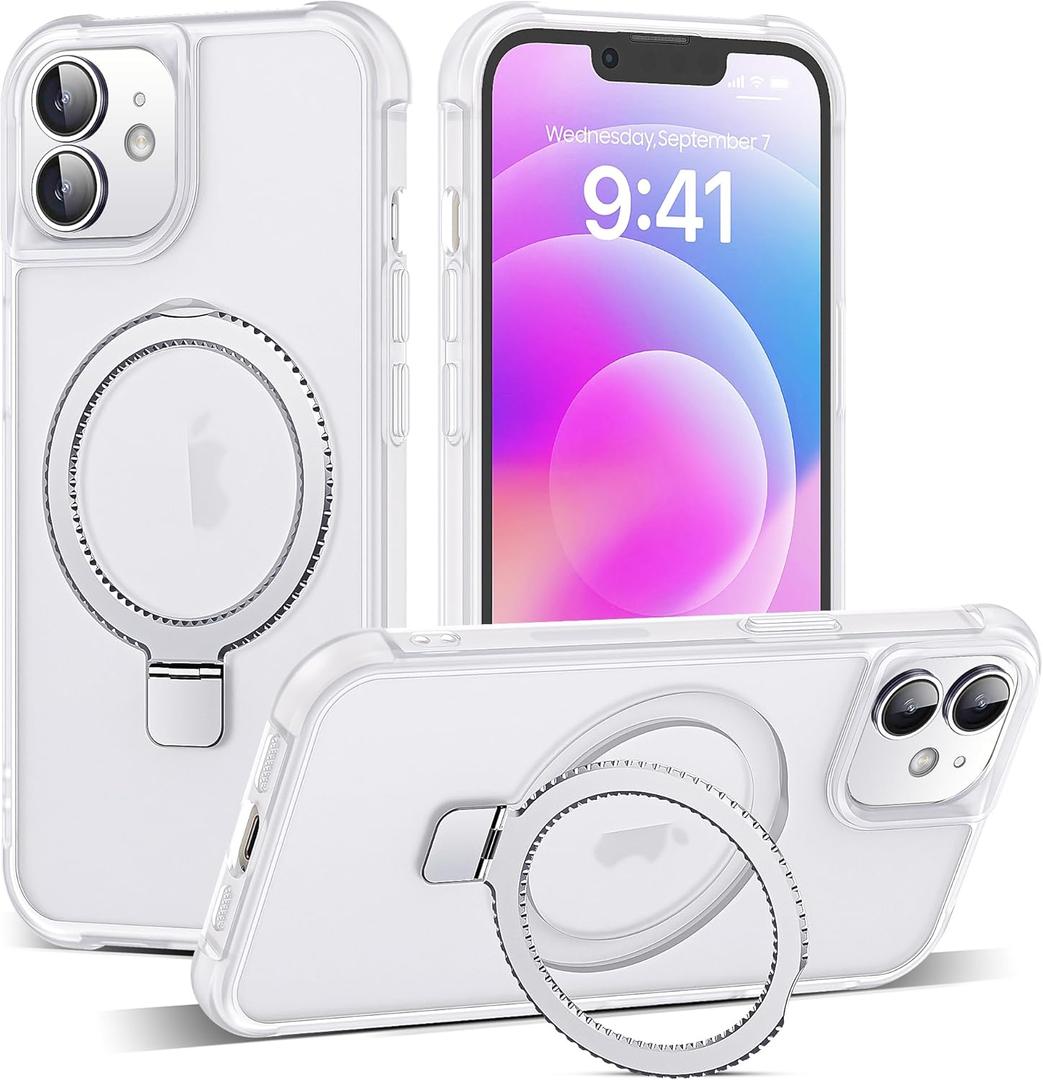 Compatible with iPhone 12 Case & iPhone 12 Pro Case 6.1" with Invisible Ring Stand [Compatible with Mag-Safe] Translucent with Magnetic Kickstand, Translucent