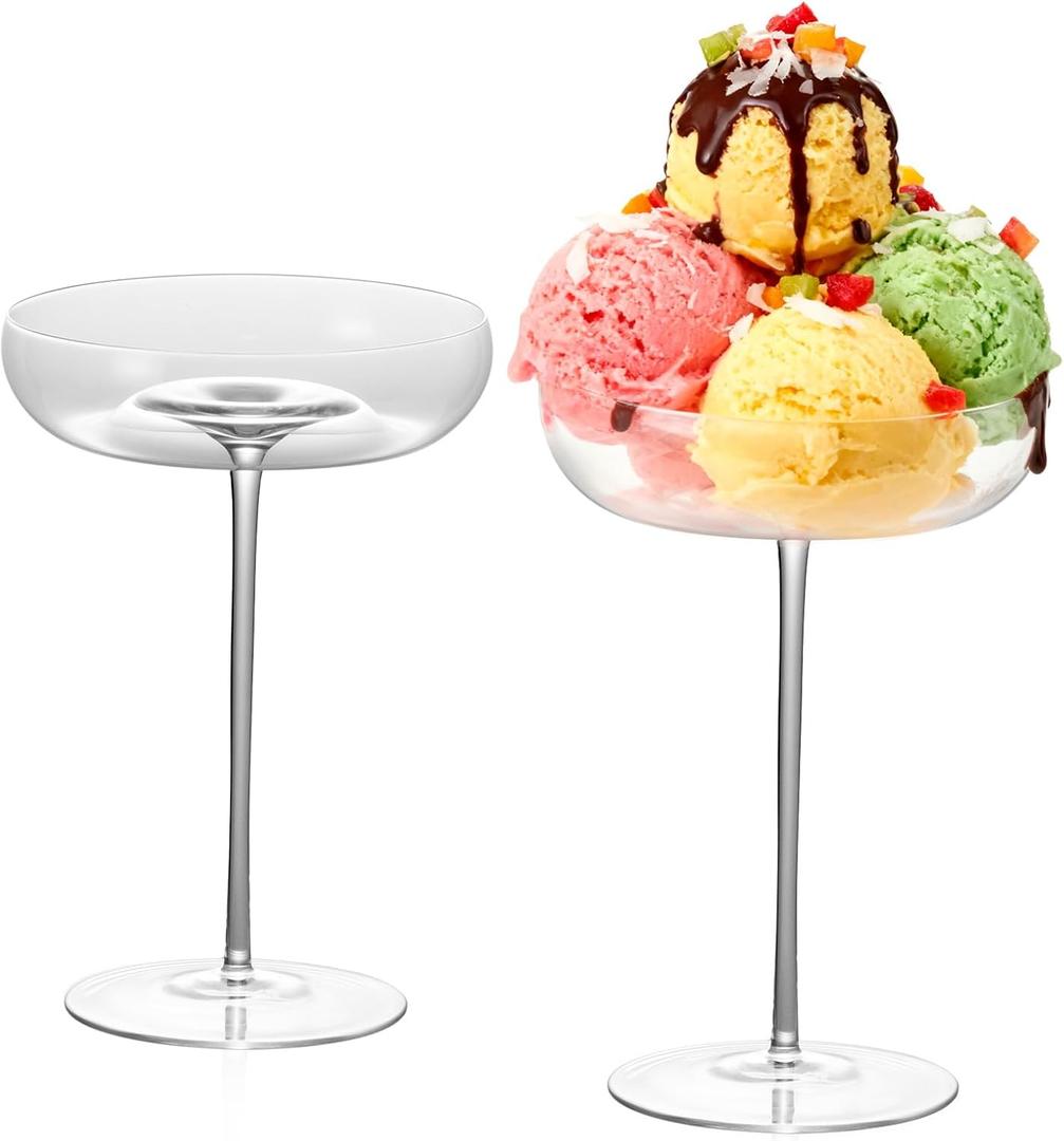 KAMMAK Martini Glasses Set of 2, 9.13 oz Clear Crystal Cocktail Glasses with Stem, Reusable Cocktail Glassware for Wedding Birthday Party, Bar, Margarita, Whiskey, Gin, Tequila, B0-1 Ice Cream