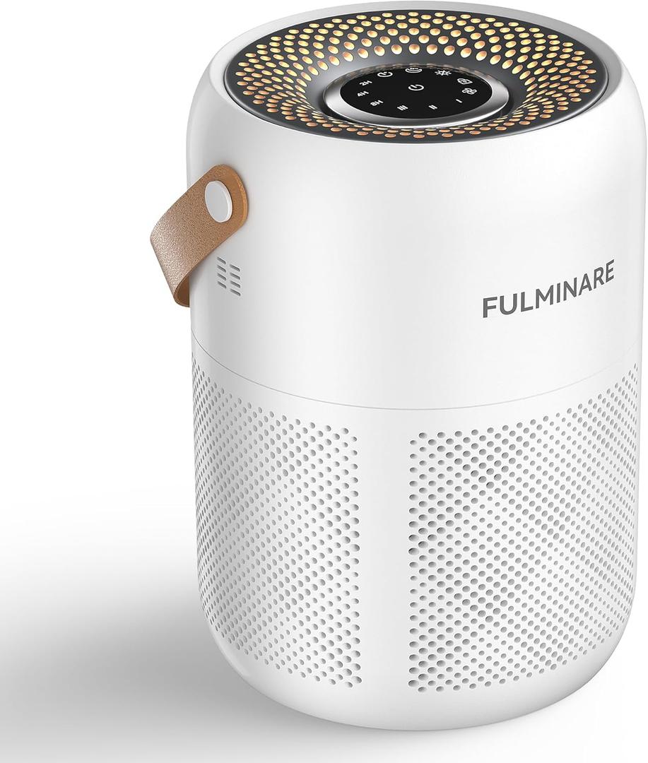 FULMINARE Air Purifiers for Home Bedroom Up to 680 Ft, with H13 HEPA Air Purifier, 360 Intake for Pet Hair, Smoke, Odors. Features 3 Speeds, Timer, 24dB Quiet & Night Light, (White)