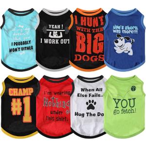 Saintrygo 8 Pieces Dog Shirts Pet Printed Clothes with Funny Letters Summer Pet T Shirts Cool Puppy Breathable Dog Outfit Soft Sweatshirt Cats(Cute Pattern,Small)