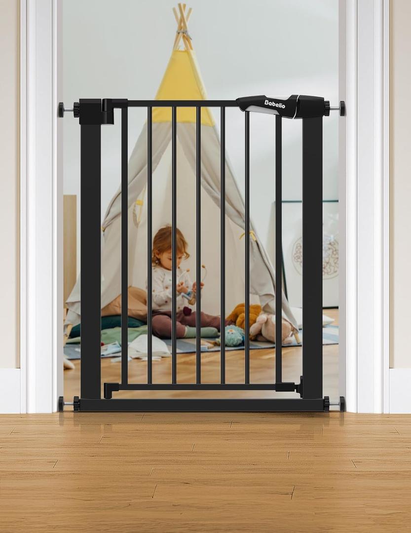 BABELIO 26-28.5 Inch Narrow Easy Install Baby Gate, Auto-Close Pet Gate for Small Stairs and Doorways, NO Drilling Pressure Mounted, NO Extensions, Black BABELIO 26-28.5 Inch Narrow Easy Install Baby Gate, Auto-Close Pet Gate for Small Stairs and Doorways, NO Drilling Pressure Mounted, NO Extensions, Black