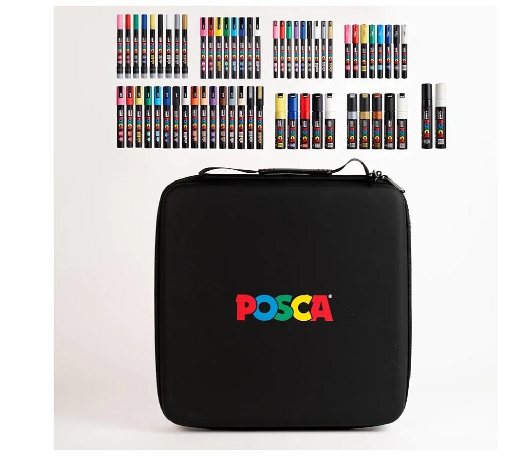 Posca Exclusive Acrylic Paint Markers Gift Set of 62 with Case, Great for Kids and Adults, For Coloring Decorations, Canvas, Glass or Wood, Includes 350, 1MR, 1M, 3M, 5M, 7M, 8K, & 17K