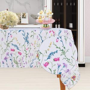LUSHVIDA Easter Fabric Rectangle Table Cloth 60 x 84 Inch, Polyester Easter Spring Flower Tablecloth, Table Cover Protector for Holiday, Party, Wedding, Birthday, Banquet Decoration Use, Floral