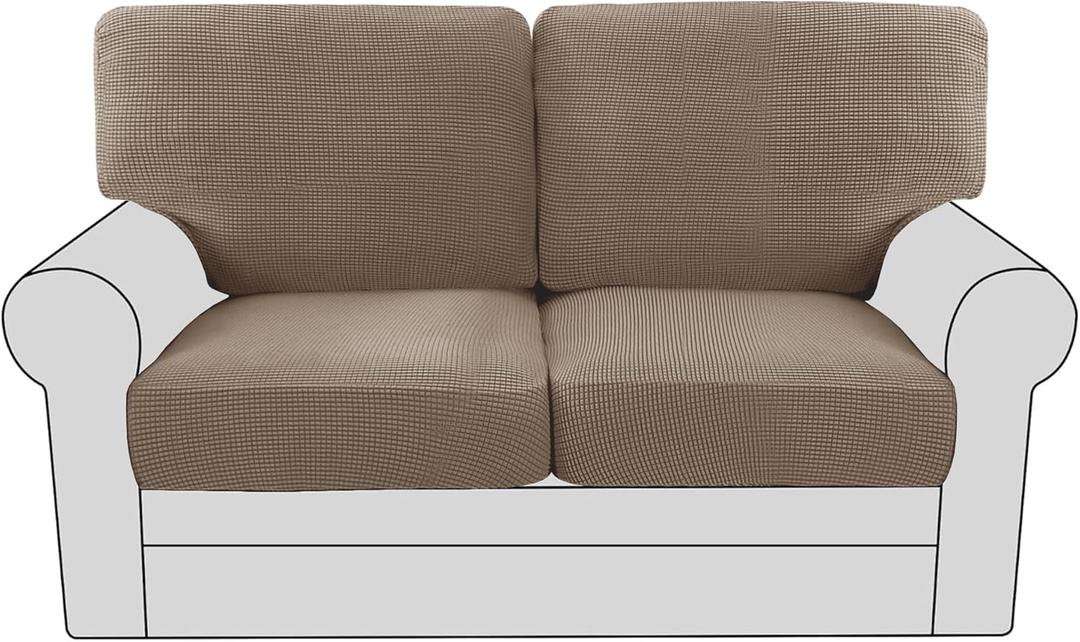 H.VERSAILTEX Multi-Pieces Loveseat Covers for 2 Cushion Couch High Stretch Couch Cushion Covers Jacquard Textured Twill Fabric(2 Seat Covers Plus 2 Back Cushion Covers, Macchiato)