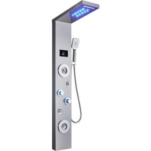 ELLO&ALLO LED Rainfall Waterfall Shower Head Rain Massage System with Body Jets Stainless Steel Bathroom Shower Panel Tower System, Brushed Nickel