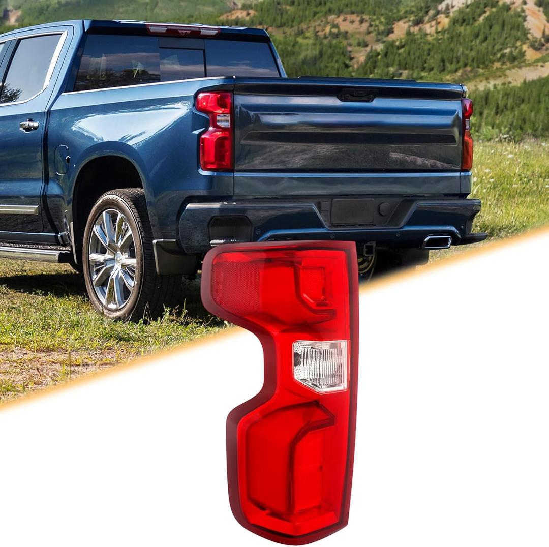 LED Tail Lights Compatible with 2019-2023 Chevy Silverado 1500 Left Driver Side Taillight Brake Rear Lamp Red Clear Lens with Bulb