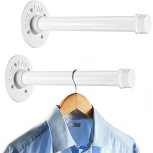 Sumnacon 2 Pcs 8 Inch Industrial Pipe Clothes Bar - Heavy Duty Rustic Metal Coat Hanger with Screws,Wall-Mounted Garment Holder Rack for Bedroom Bathroom Wardrobe Boutique Clothing Store, White