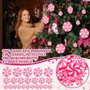 Syhood 120 Pcs Fake Candy Christmas Decorations Peppermint Candy Decorations Christmas Tree Hanging Ornament for Holiday Party DIY Crafts(Pink,1'' 1.4'' 1.8'',Round)
