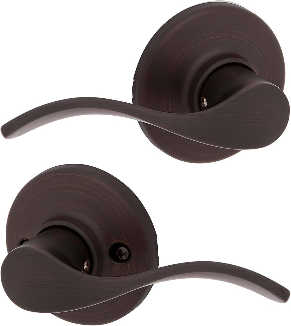 Kwikset Balboa Interior Passage Door Handle, Lever for Closet and Hallway Doors, Reversible Non-Locking Handle Lever, Venetian Bronze, with Microban Protection