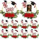 Yunsailing 8 Set 2026 Graduation Centerpiece Class of 2026 Table Photo Display Stand Decor with 8 Hoop Centerpiece 16 Toppers 48 Artificial Flowers and Leaves for Grad DIY Craft Party (Red)