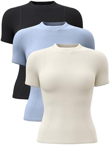 TAISIM Women's Dry Fit Workout Shirt Crew Neck Compression Top S