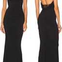 Capuffy Women Drape Neck Formal Maxi Dresses Lace Backless Cocktail Party Dress Spaghetti Straps Mermaid Evening Gown 221 (Small, Black)