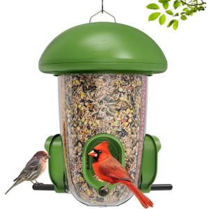 LONA Bird Feeders for Outdoors Hanging – 3 Separate Compartments, 3 Feeding Ports, Weatherproof Dome & 3 Ways to Hang, Large Capacity for Cardinals/Finches (Green