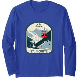 Ski St. Moritz Retro Vintage Style St. Moritz Skiing Long Sleeve T-Shirt M