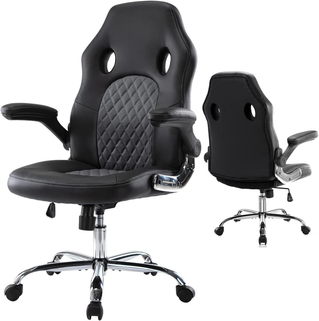 Office Chair, Ergonomic Computer Gaming Chair PU Leather Comfortable Swivel Task Home Office Desk Chair High Back with Adjustable Padded Armrests, Grey