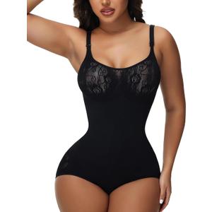 SHAPSHE Shapewear Bodysuits for Women Tummy Control Body Shaper Seamless Sculpting Snatched Low Back Waist Body Suit (Large, Black)