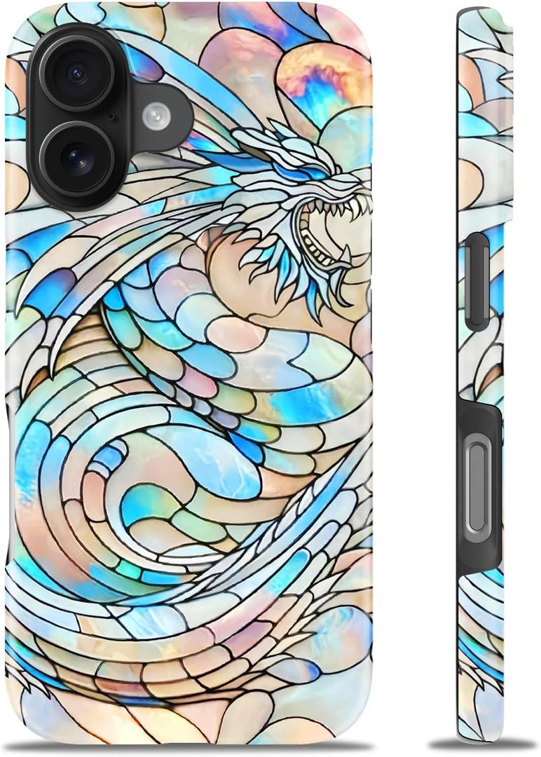 for iPhone 16 Plus Case - Wireless Charging Compatible - Dual-Layer Hard Shell + Silicone Cover - Shockproof Protective Phone Case with Trendy Designs for Women - Colorful Dragon