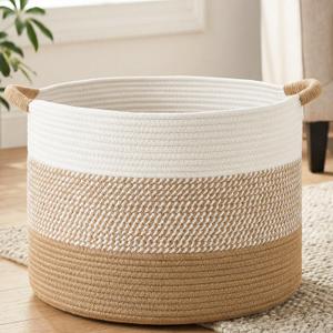 70L Large Cotton Rope Basket, Decorative Woven Blanket Storage for Living Room, Boho Toy Storage & Toy Box for Kids, Versatile Laundry Basket & Nursery Hamper for Blankets(Brown)