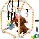 Puppy Play Gym for Small Dogs, Dog Jungle Gym with 8 Hanging Toys & Bungee Straps PVC Frame Indoor Jungle Activity Center Interactive Enrichment Puppy Toys to Keep Them Busy