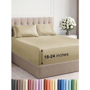 Extra Deep Pocket Queen Sheet Set - 4 Piece Breathable & Cooling Bed Sheets - Hotel Luxury Sheet Set - Ultra Soft, Wrinkle Free & Comfy - Easily Fits Extra Deep Mattresses - Deep Pocket Beige Sheets