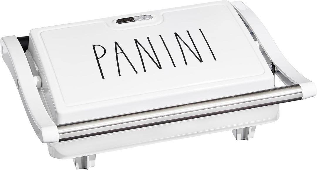 Rae Dunn Panini Maker - 750 Watt 2-Slice Press Grill with Indicator Lights | Opens 180 Degrees | Double Sided Heating | Non-stick Cooking | Cool Touch Handle | Easy to Clean, Cream