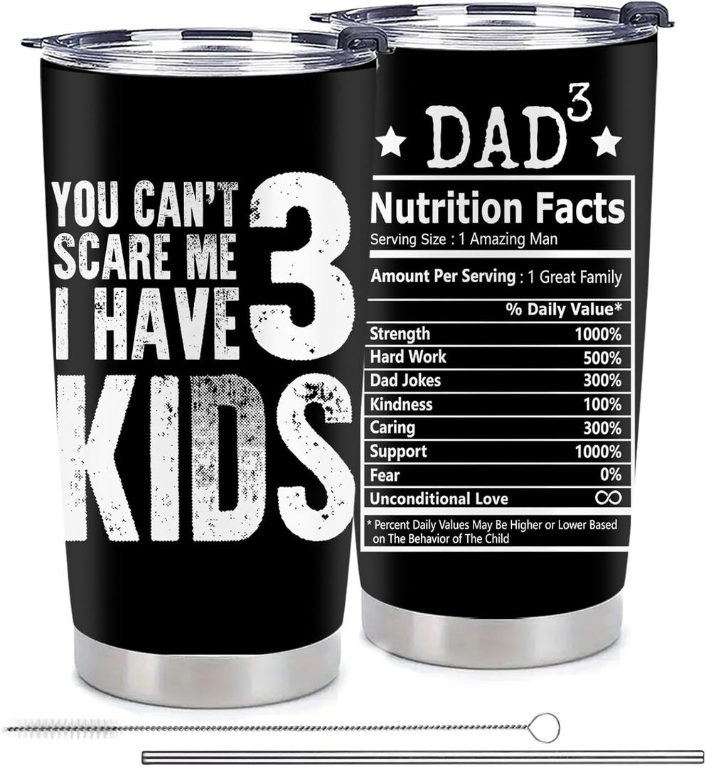 GOOMI Father of 3 Gift from Kids, Dad of 3 Gifts, 20 OZ Stainless Steel Insulated Tumbler