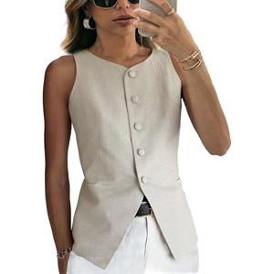 JYDress Women's Fully Lined Sleeveless Suit Vest 5 Button V-Neck Fashion Waistcoat, M