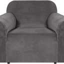 H.VERSAILTEX Stretch Velvet Armchair Cover Couch Covers 1 Cushion Chair Slipcover for Living Room Furniture Cover Crafted from Thick Comfy Rich Velour (Chair 31"-49", Gray)