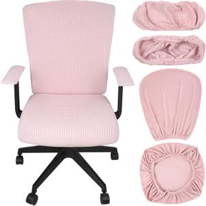 Tallew 4 Pcs Office Chair Covers Set Computer Universal Protective Stretchable Chair Seat Covers Desk Armrest Slipcovers Pads Office Cushion Backrest for Rotating(Pale Pink)