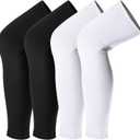 Leg Sleeves Compression Long Knee Sleeve UV Protect for Men Women Sport Basketball Football (Black, White)