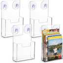 4 Pcs Acrylic Brochure Holder Wall Mount with Suction Cups 7.4"x 4.2" Clear Plastic Pamphlet Flyer Display Rack for Literature Magazine Booklet Menu Journals Stand Desk Holder Countertop Organizer