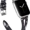 Wearlizer Black White Floral Womens Leather Compatible with Apple Watch Bands 38/40/41/42mm for iWatch SE Triangle Hole Strap Replacement for iWatch Series 11 10 9 8 7 6 5 4 3 SE/Ultra 3/Sports