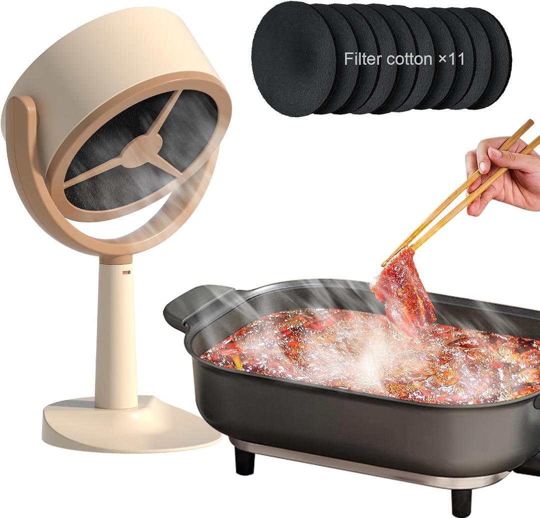 Portable Smoke Purifier, Desktop Wired Kitchen Range Hood with Detachable Filters, Portable Exhaust Fan with 12 Activated Charcoal Air Filter, Mini Removable Cooker Hood for Smoking, Indoor BBQ