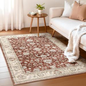 WITSHOCK Washable Area Rugs 3x5 NonSlip Low Pile  Vintage Traditional Accent Rug for Entryway, Living Room, Bedroom, Office, Soft Easy Clean Small with AntiSkid Backing (Indoor/Home Decor)
