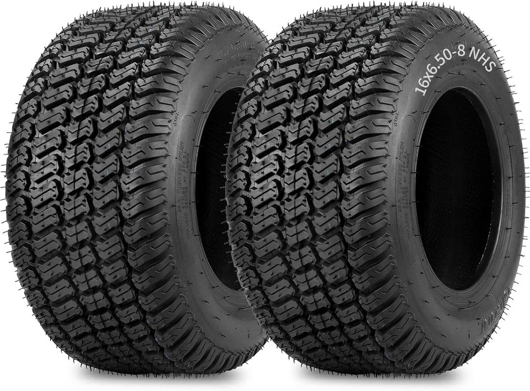 (2 Pack) 16x6.50-8 Lawn Mower Tubeless Tire, 16x6.5-8 for Tractor Riding Lawnmowers, 4 Ply, Turf-S Pattern (16x6.50-8 Turf-S)
