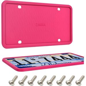 ZAKRA 2 Pack Hot Pink Silicone License Plate Frame, 100% Street Legal & Zero Obstruction, Aesthetic Girly Car Accessories for Women, Rust-Proof & Rattle-Free Universal Car Tag Holder, Ideal Gift