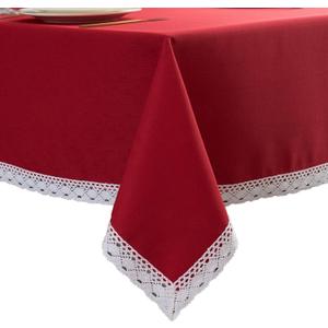 EHouseHome Faux Linen Tablecloth with Lace Trim - Waterproof/Spill Proof/Stain Resistant/Wrinkle Free/Oil Proof - for Banquet, Parties, Dinner,Wedding,Holiday, Red, Rectangle 60x120Inch
