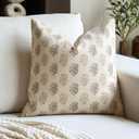Floral Vintage Throw Pillow Covers 18x18 Pillow Cover Block Print Decorative Cushion Covers Farmhouse Neutral Accent Home Dcor for Sofa Couch Living Room Bedroom, 1PC, Cognac Brown